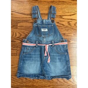 OshKosh Bgosh Girls Denim Overall Jumper Dress Medium Wash Blue 3T Ribbon Belt